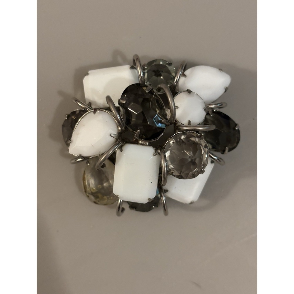 VTG VOGUE Silver Rhinestone Brooch Signed Chunky MCM